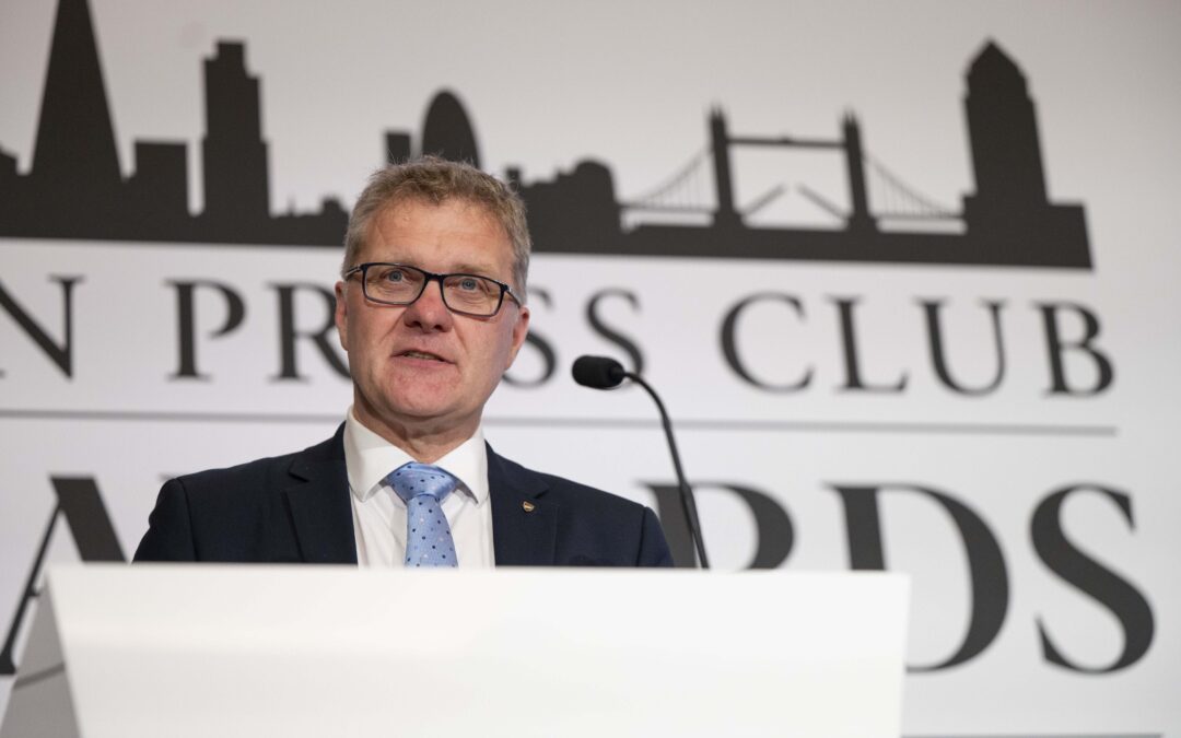 Robert Forrester, CEO of Vertu Motors plc, warns London Press Club Awards audience of challenges facing UK motor industry